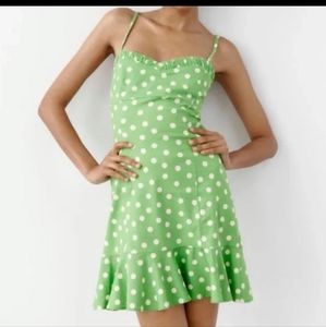 Zara Polka Dot Green Print Dress